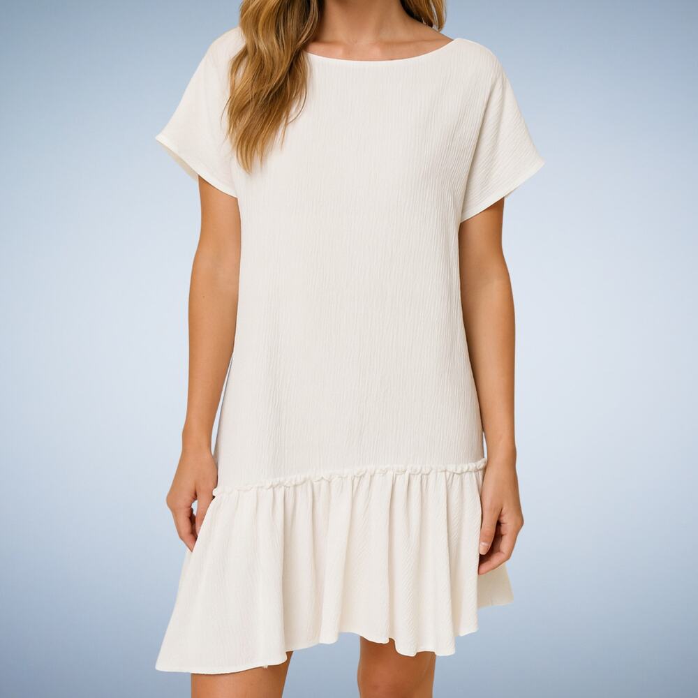 All Saints Sara Textured Drop Waist Ruffle Hem Mini Dress White Size 6